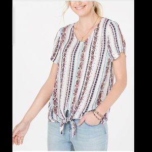 STYLE&CO STRIPED KNOTTED SPLIT SLEEVE TOP